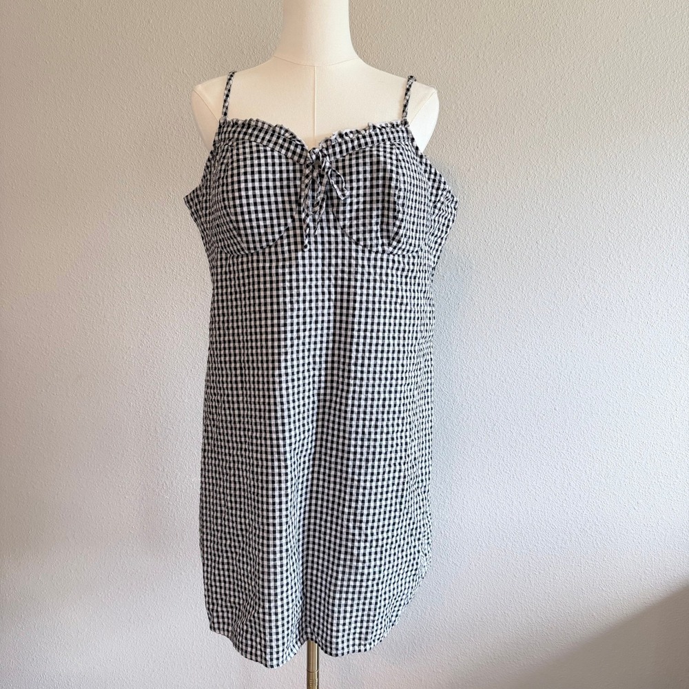 Gingham Mini Dress Black White Check XL 15-17‎ Summer Resort Tie Bust